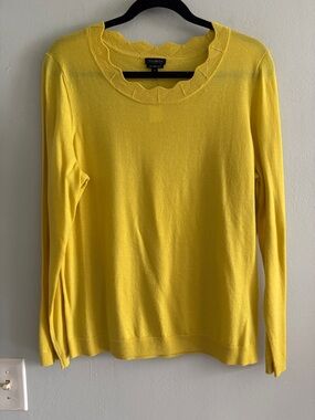 Talbots Sunny Yellow merino wool Crew Neck Sweater L NWT